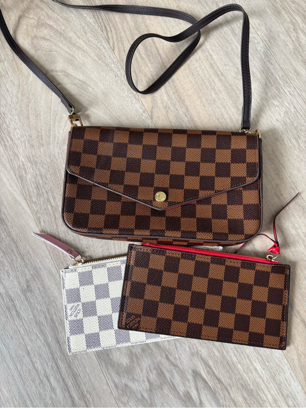 Designer-Style Check Crossbody Bag with 2 Cases